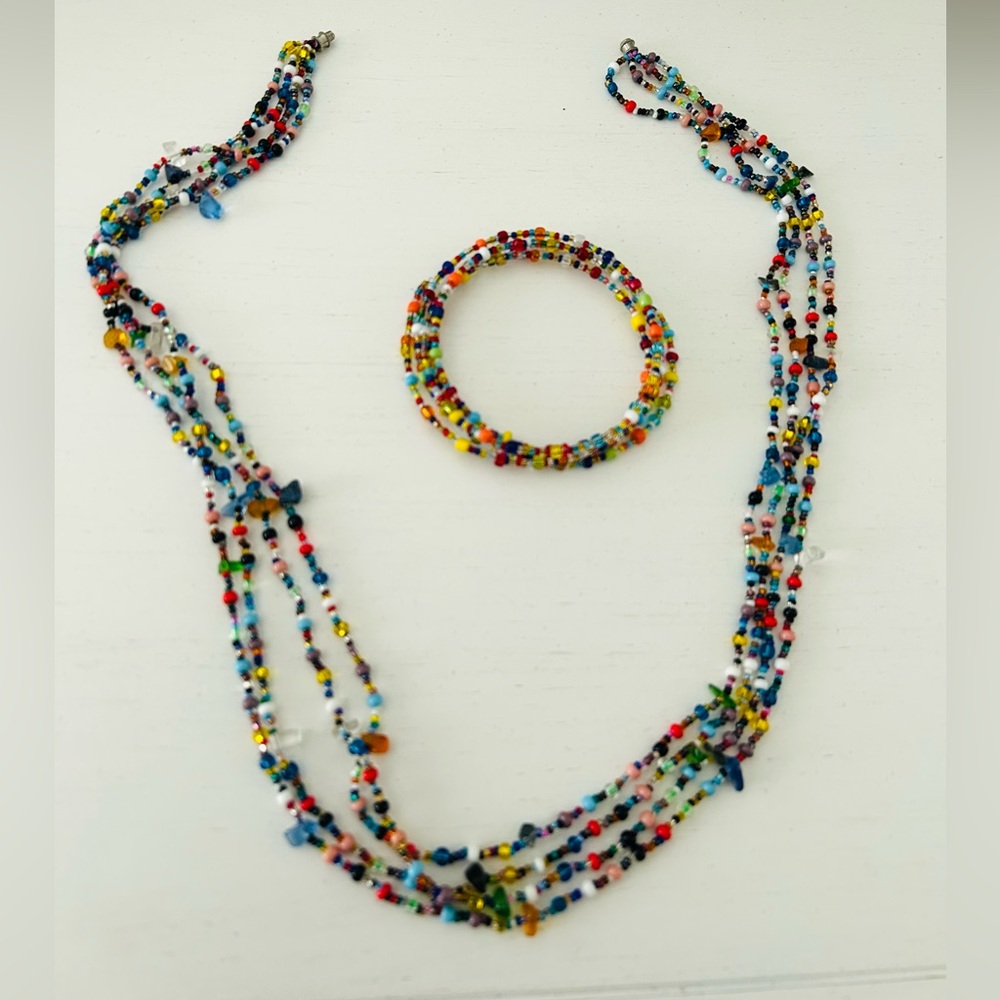 Handcrafted Colorful Beaded Necklace and Bracelet Set - Picture 3 of 8